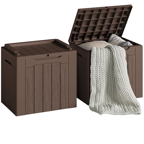 Devoko 30 Gallon Resin Deck Box 2 Pack Outdoor Indoor Waterproof Storage Box for Patio Furniture Pool Accessories Storage for Cushion Garden Tools (Brown, 2 Pack)
