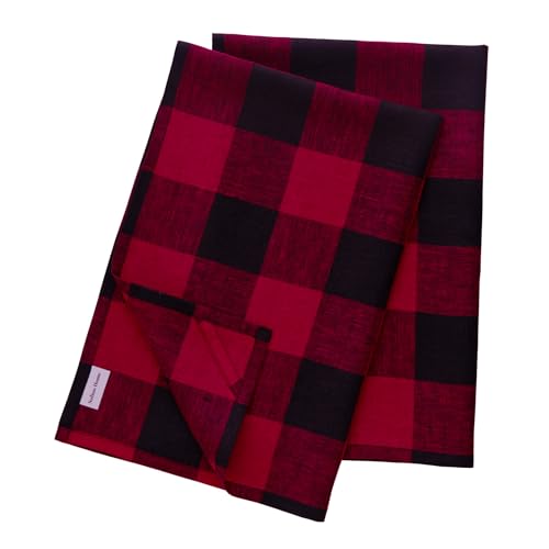 Solino Home Red and Black Linen Kitchen Towels Set of