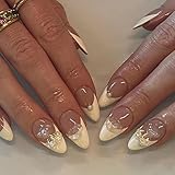 RODAKY French White Press on Nails Glossy Almond Pearl 3D Dear False Nails Full Cover Fake Nail Medi