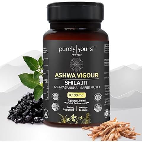 Purely Yours Ayurveda - Pure Himalayan Shilajit 8100mg Maximum Potency Capsules 60 Count with 80%+ Fulvic Acid & Trace Minerals for Men & Women - Better Than Shilajit Resin Cover