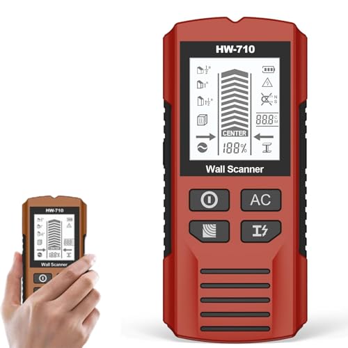 Detector de Metales y Pared portátil Multifuncional, Detector de Pared Multifuncional 4 en 1 con Sensor Inteligente, Pantalla LCD HD, posicionamiento preciso (Red)