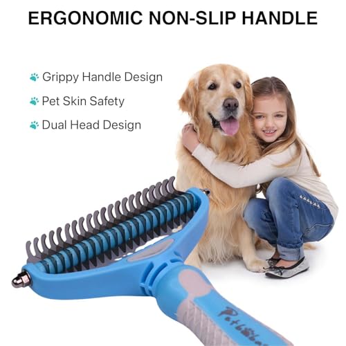 Image of PawBabas2-in-1 Pet Grooming Set for Dogs & Cats | De-Shedding Rake Comb for Thick Coats + Slicker Brush for Loose Fur & Detangling | Safe, Gentle & Effective Daily Grooming Tools