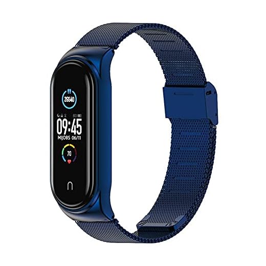Watchbands MI Band 5 Lämplig För MI-armband 3/4/5/6 Rostfritt Stål Metal Armband 1033 (Band Color : Blue)