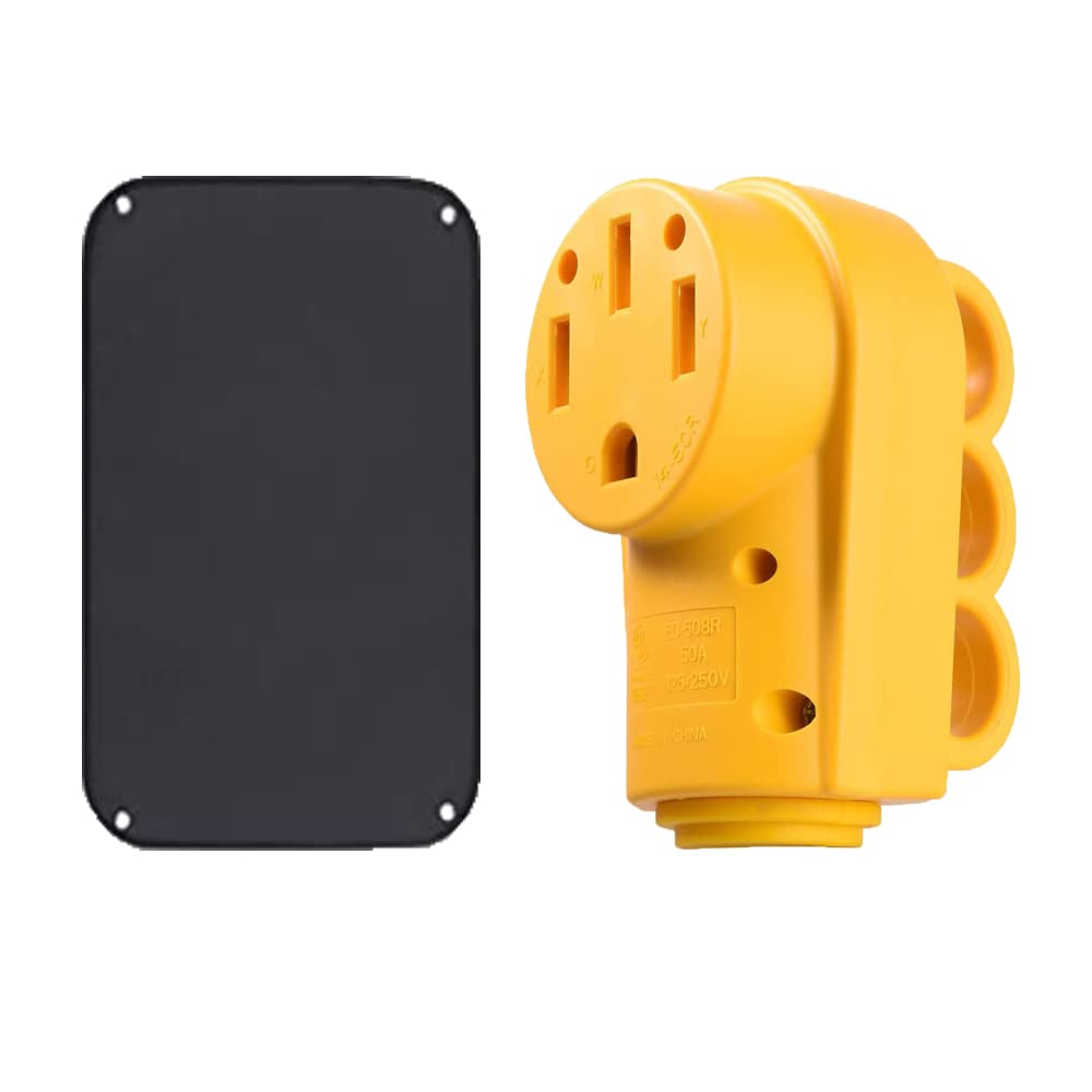 Snowy Fox Bundle RV 50 Amp Female Replacement Plug with RV Camper Entry Door Window Shade