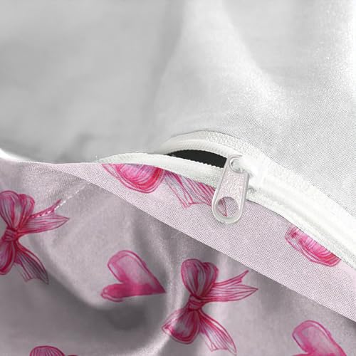 Housse de couette King fermeture éclair nœuds roses parure microfibre douce - 8