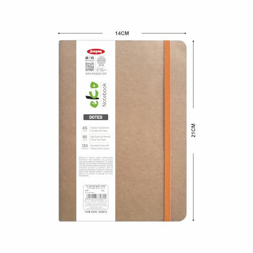 Image of Anupam Eko A5 Plain Journal, 80GSM, 120 Pages, Eco-Friendly Kraft Cover, Elastic Closure, pH Neutral Acid-Free Paper, Sketchbook Diary for Art & Journaling