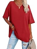 Ebifin Womens Oversized Tshirts V Neck Tee Shirts Half Sleeve Loose Fit T Shirt Cotton Tunic Tops 2025