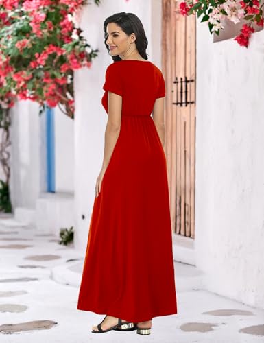Image of Lacavocor Womens Short Sleeve Maxi Dresses Empire Waist Long Dress