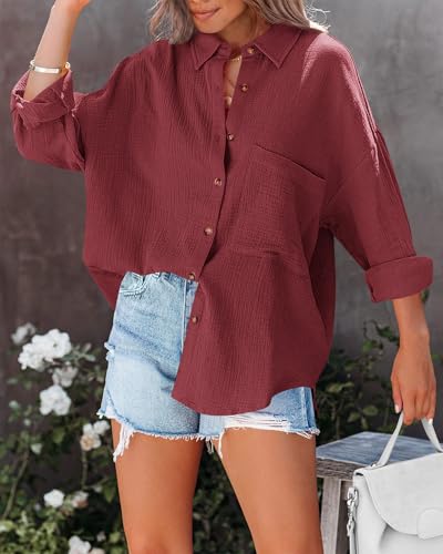 Image of NOLLSOM Casual Shirts for Women Long Sleeve Button Down Blouses Fall 2026 Solid Color Trendy Tops with Pocket