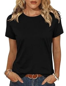Demegimi T Shirt Femme Été Coupe Ample Haut Femme Col Rond Tee Shirt Femme Manche Courte pour Quotidien et Travail,Noir,M