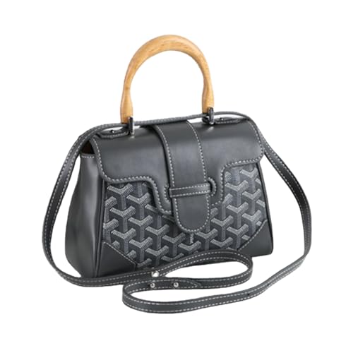 Image of HIONRE Genuine Cowhide Leather Tote Bag For Women Crossbody Bags Satchel Wood Top-Handle Bag Gift for Lady
