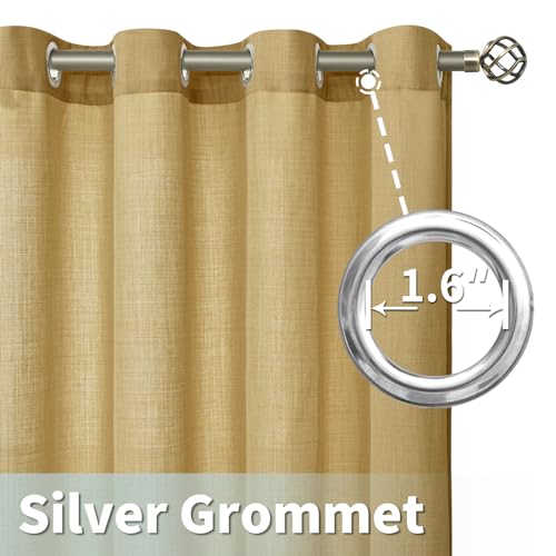 Image of LAMIT 72 inch Linen Curtains for Bedroom, Grommet Thick Linen Textured Privacy Drapes Light Filtering Window Treatments Curtains for Living Room, Set of 2 Panels (52 x 72 Inch, Caramel Brown)