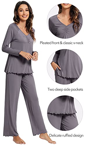 Wiwi Womens Bamboo Pajamas Set Long Sleeve Top With Pants Sleepwear Soft Knit Pajama Pjs Loungewear S-Xxl, Dark Grey, Medium #TOP3