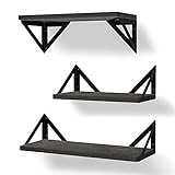 BAYKA Floating Shelves Wall Mounted, Rustic Wood Wall Shelves Set of 3 for Bedroom, Bathroom, Living Room, Kitchen, Dual Purpose Weight Bearing Shelves for Cats, Pictures, Towels, Accessories (Grey)