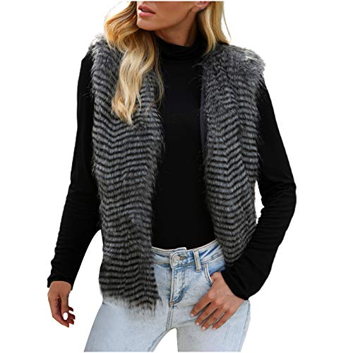 Chaleco sin mangas de piel sintética chaqueta caliente tira impresión abrigo abierto frente chaqueta más tamaño Outwear chal abrigo abrigo abrigo de lana difusa capa Cover