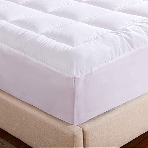 Image of WhatsBedding Waterproof Mattress Pad Twin XL Size Cotton Top Down Alternative Filling Pillowtop Mattress Topper Cover-Fitted Quilted