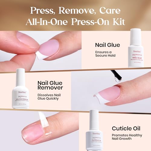 Image of Beetles Press On Nails Kit-Mocca Mousse French | 7 Colors Short Square French Tip Press On Nails | 224Pcs 16 Sizes All-in-One Kit Nails With Nail Glue,Remover,Builder Top Coat,Nail Lamp