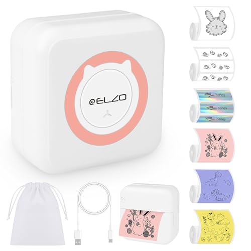 ELZO Impresora de Etiquetas Bluetooth autoadhesiva con 6 Rollos de Etiquetas, Impresora de Etiquetas autoadhesiva, Mini Impresora de Etiquetas térmica