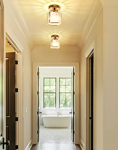Modern Crystal Chandelier Semi Flush Mount Ceiling Light Fixture Mini Chandeliers For Foyer Entryway Hallway Closet (E26 Base, Gold) #TOP1