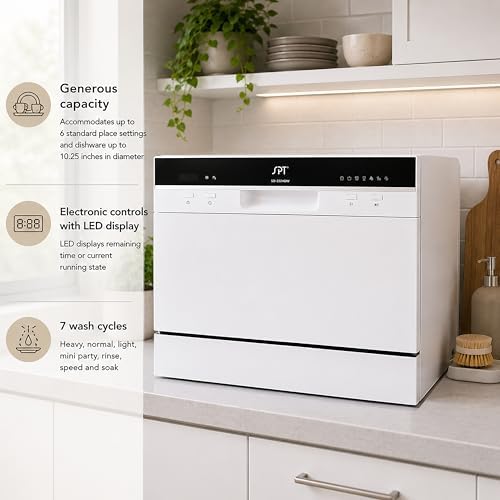 SPT SD-2224DWB: ENERGY STAR Countertop Dishwasher with Delay Start & LED White