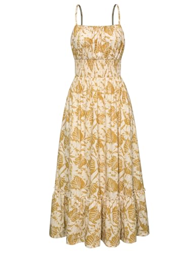 Image of GRACE KARIN Summer Dresses for Women 2026 Vacation,Smocked Floral Maxi Dress,Boho Beach Sundress with Pocket Fashion Clothing