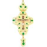 RZRHMUHN Cruz pectoral ortodoxa de aleación de zinc chapado en oro religioso Jesús crucifijo collar para clérigo, iglesia, ceremonias, cruz bizantina, colgante cristiano, regalo de joyería, color