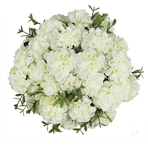 4 x Artificial Flower Bouquet Hydrangea Fake Artificial Flower Glorious Bridal Bouquet for Wedding Bridal Decoration Home Office Hotel Window Lip White Cover