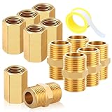 12 Stück 1/4" Messing Doppelnippel und Muffe, 6x Außengewinde Nippel 1/4 Zoll und 6x Innengewinde Muffe 1/4 Zoll, AG/IG Sechskant Gewindefitting, Verbindungsstück für Wasserrohr und Gasschlauch