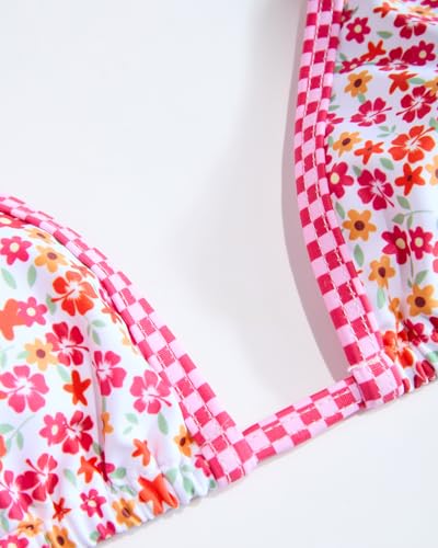 Image of Women's Triangle Bikini Set String Swimsuit Print Tie Smocked Ruched Two Piece Bathing Suit