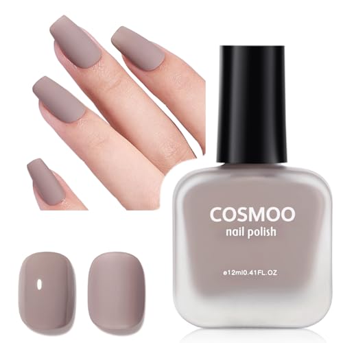 COSMOO Matte Taupe Nail Polish Light Brown Quick Dry Nude Nail Lacquer Chip Resistant Manicure Velvet Mist Effect DIY Nail Art Varnish for Women