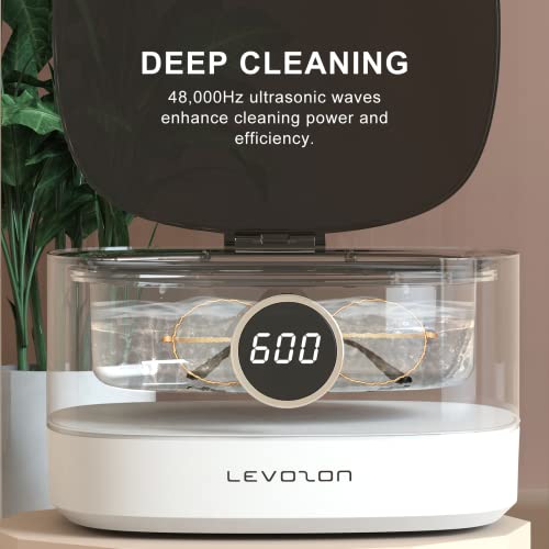 LEVOZON Ultrasonic Cleaner, 750ml 48kHz Professional Ultrasonic Jewelry Cleaner Machine with Touch Control, 5-Level Digital Timer for Silver, Gold, Retainer, Glasses, Rings, Dentures, Watch Bands