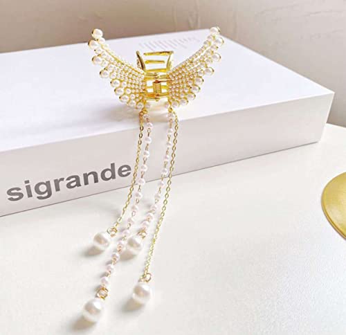Image of Pearl Butterfly Hair Claw Clip Korean Style Large Hair Clutcher for Thick Hair, Stylish Hair Accessory for Women & Girls