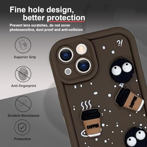 Image of GoldKart Back Case Cover Compatible for iPhone 15 | Cute Fun Cartoon 3D Ball Coffee Silicone Case | Full Body Protection Back Cover for iPhone 15 - Brown