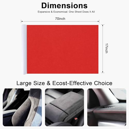 Image of Premium Red Suede Fabric Wrap - 17x70 inch Suede Wrap for Car Interior - Self-Adhesive Microfiber and Synthetic Leather, Stretchable Interior Film for Car and Home Decor