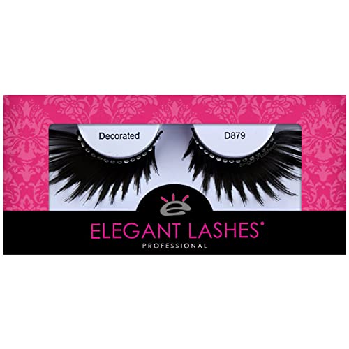 Elegant Lashes D879 Premium Feather Eyelash (Long, Thick Black False Eyelash With Feather Accent Tips And Rhinestone Band) Halloween Dance Rave Costume #TOP1