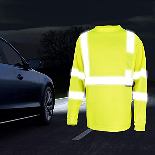 Lx Reflective Safety Shirt Long Sleeve High Visibility Reflective Breathable Yellow Unisex Fast Dry Mesh Safety T Shirt For Work Warehouse Cycling Construction Running Class 3 #TOP6