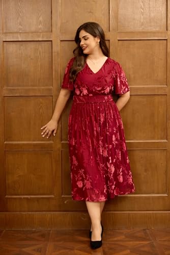 Image of TIYOMI Plus Size Velvet Dress for Women Formal Cocktail Satin Dresses for Wedding Guest XL-5XL (14W-28W)