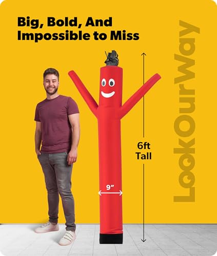 Image of LookOurWay Air Dancers Wacky Waving Inflatable Tube Man Attachment - 7 Feet Tall Advertising Air Dancer Waving Man Inflatable Tube Guy - Blower Not Included - Red
