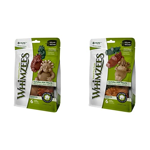 WHIMZEES Natürliche Getreidefreie Zahnpflegesnacks, Kaustangen für Hunde, Igel L, 6 Stück à 60 g & Natürliche Getreidefreie Zahnpflegesnacks, Kaustangen für Hunde, Krokodil L, 6 Stück, 60 g