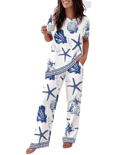 Image of CHICME Womens Pajamas Sets 2 Piece Short Sleeve Lounge Set Printed Loose Pants Pj Sets Loungewear Set