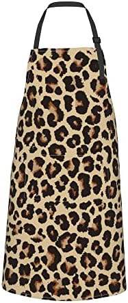 Leopard Kitchen Apron, Animal Skin Print Pattern Oil-Proof Apron with 2 Pocket Neck Strap Adjustable for Kitchen Garden Cooking BBQ Accessories