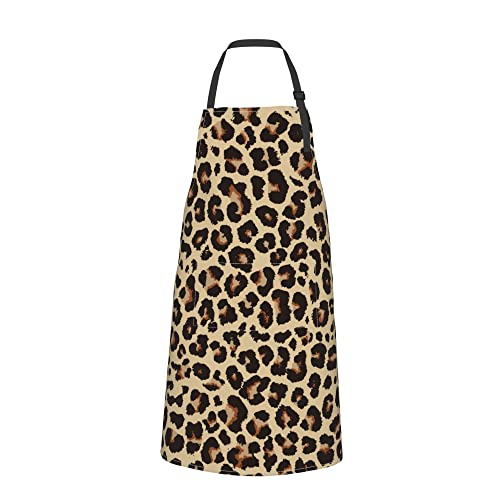 Leopard Kitchen Apron, Animal Skin Print Pattern Oil-Proof Apron With 2 Pocket Neck Strap Adjustable For Kitchen Garden Cooking Bbq Accessories #TOP2
