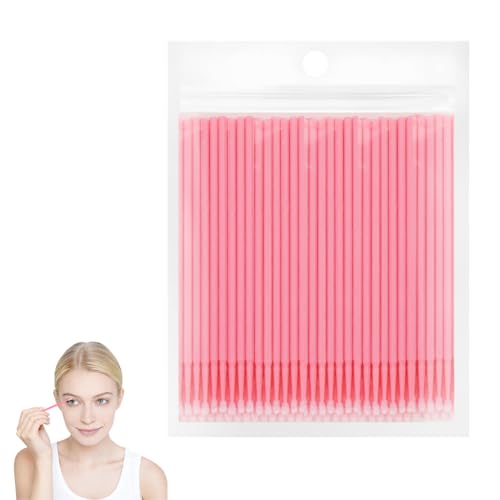 BUTBU 100PCS Micro Applicator Disposable Micro Brushes Soft Micropore Brush Precision Eye Makeup Mascara Brush for Eyelash Extensions Eyeliner Cleaning Nail Art (Pink)