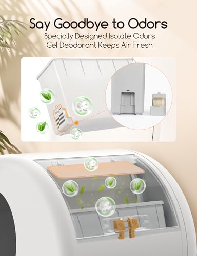 MeoWant Self-Cleaning Cat Litter Box, Advanced Safety System Automatic Cat Litter Box Perfect for Multi Cats, Extra Large/Odor Control/APP Control Smart Cat Litter Box with Mat & Liner, Yellow - Thumbnail 5