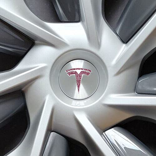 Image of IPG Compatible with Model Y Decal Sticker (8 Logo Set) Overlay Stickers Do it Yourself Stickers Set Personalize Your Tesla (Pink Glitter)