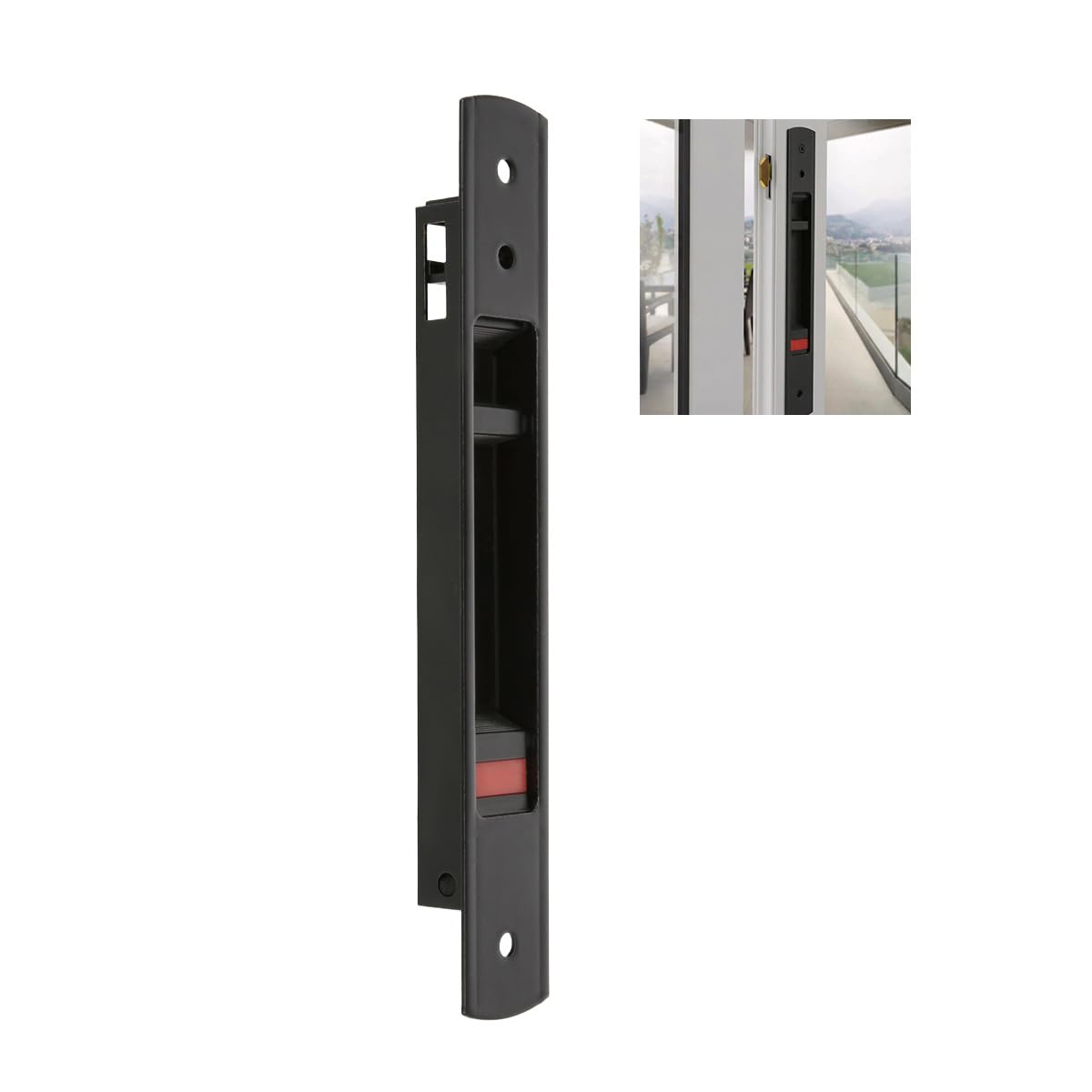 Amig Black - Flush-Mounted Lock For Aluminium Sliding Windows And Doors - Hook Lock For Recess Mounting - Dimensions: 192 X 28 Mm - Colour: - Square Faceplate - Screw Installation