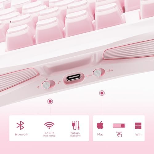 GravaStar Mercury K1+M1 Pro Kablosuz Rgb Işıklı Mekanik Q Gaming Klavye ve Optik Mouse Seti, Sakura Pink - Görsel 3