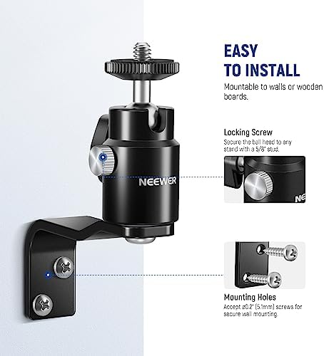 Neewer 2 Pack E Type Wall Ceiling Mount, Ring Light Wall Mount Bracket with Detachable Ball Head, 5/8" Stud, 1/4" Screw for Flash Strobe Camera Monitor Studio Lighting, Max Load: 4.4lb/2kg, TS007