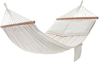 SONGMICS podwójny hamak z 2 poduszkami, łóżko huśtawka nadaje się dla 2 osób, 70% bawełna, 210 x 150 cm, nośność 300 kg, beżowy GDC22M
