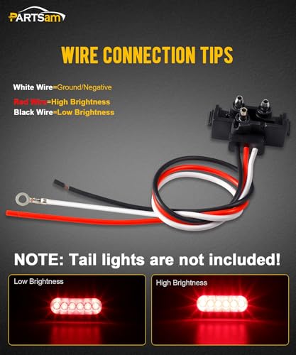 Image of Partsam 8X Truck Trailer Molded 3 Prong Pigtail Harness Stop Turn Tail Brake Backup Light